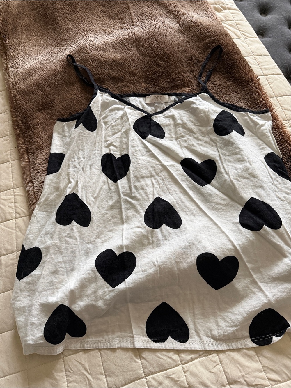 LOFT White Cami with Black Heart Print